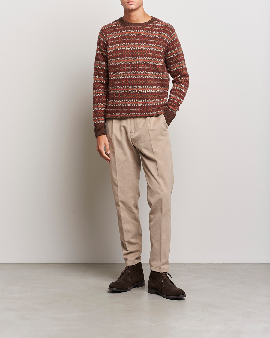 Mies | Puserot | Oscar Jacobson | Pete Fairisle Wool/Cashmere Crewneck Red