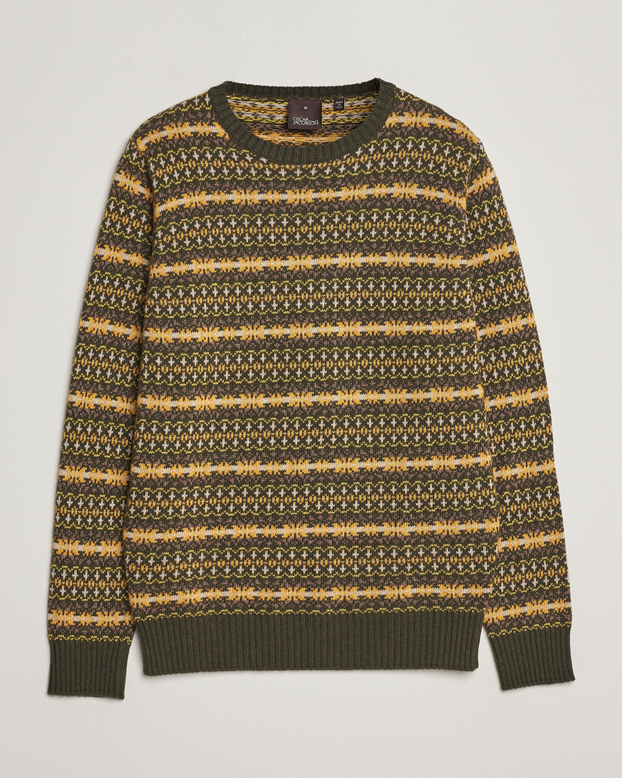 Mies | Puserot | Oscar Jacobson | Pete Fairisle Wool/Cashmere Crewneck Green