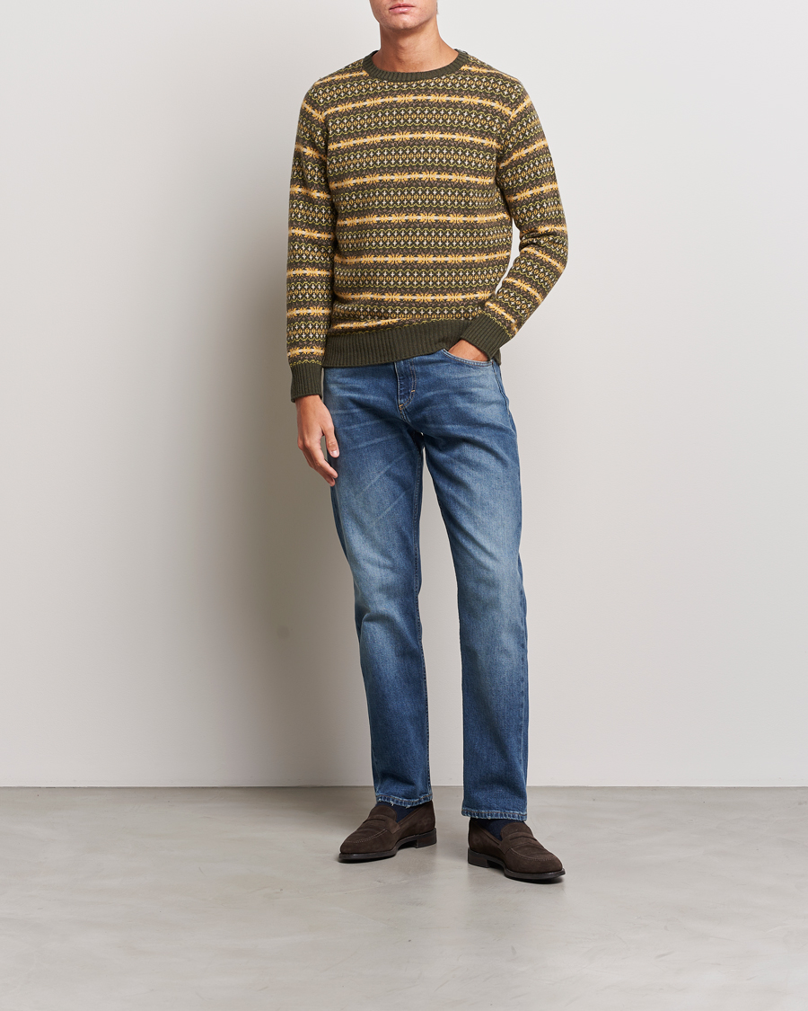Mies | Puserot | Oscar Jacobson | Pete Fairisle Wool/Cashmere Crewneck Green