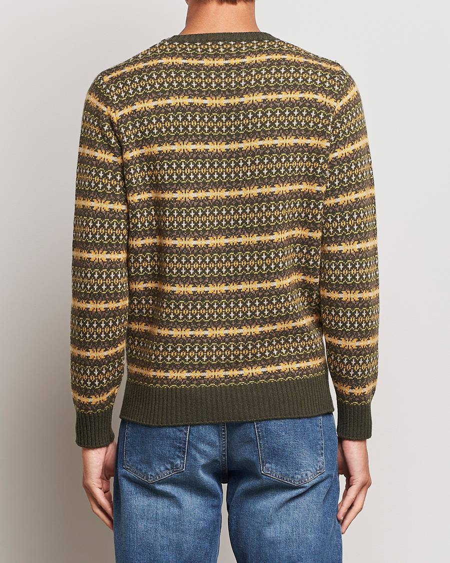 Mies | Puserot | Oscar Jacobson | Pete Fairisle Wool/Cashmere Crewneck Green