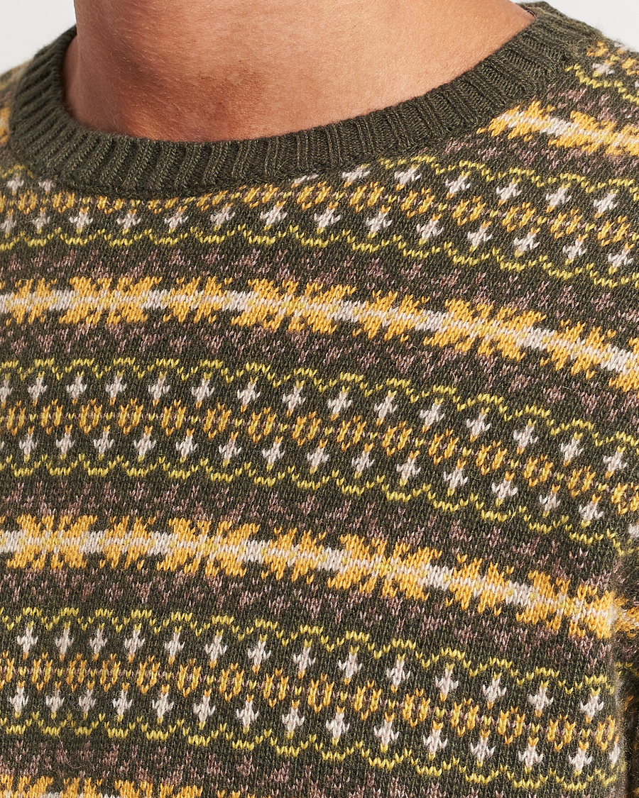 Mies | Puserot | Oscar Jacobson | Pete Fairisle Wool/Cashmere Crewneck Green
