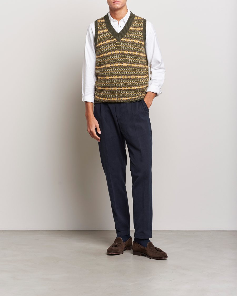 Mies | Puserot | Oscar Jacobson | Lucas Fairisle Wool/Cashmere Vest Green