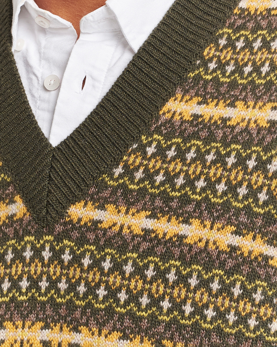 Mies | Puserot | Oscar Jacobson | Lucas Fairisle Wool/Cashmere Vest Green