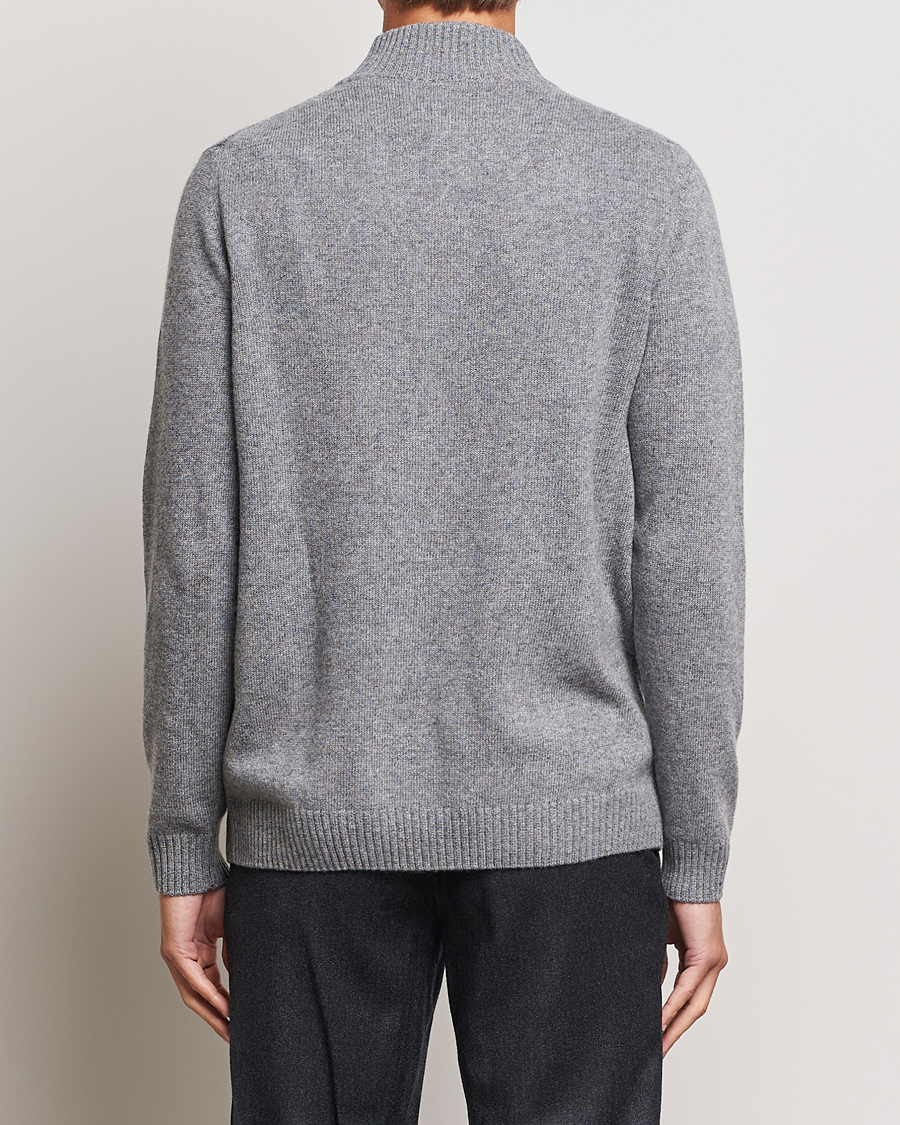 Mies | Puserot | Oscar Jacobson | Percy Wool/Cashmere Knitted Half Zip Grey Melange