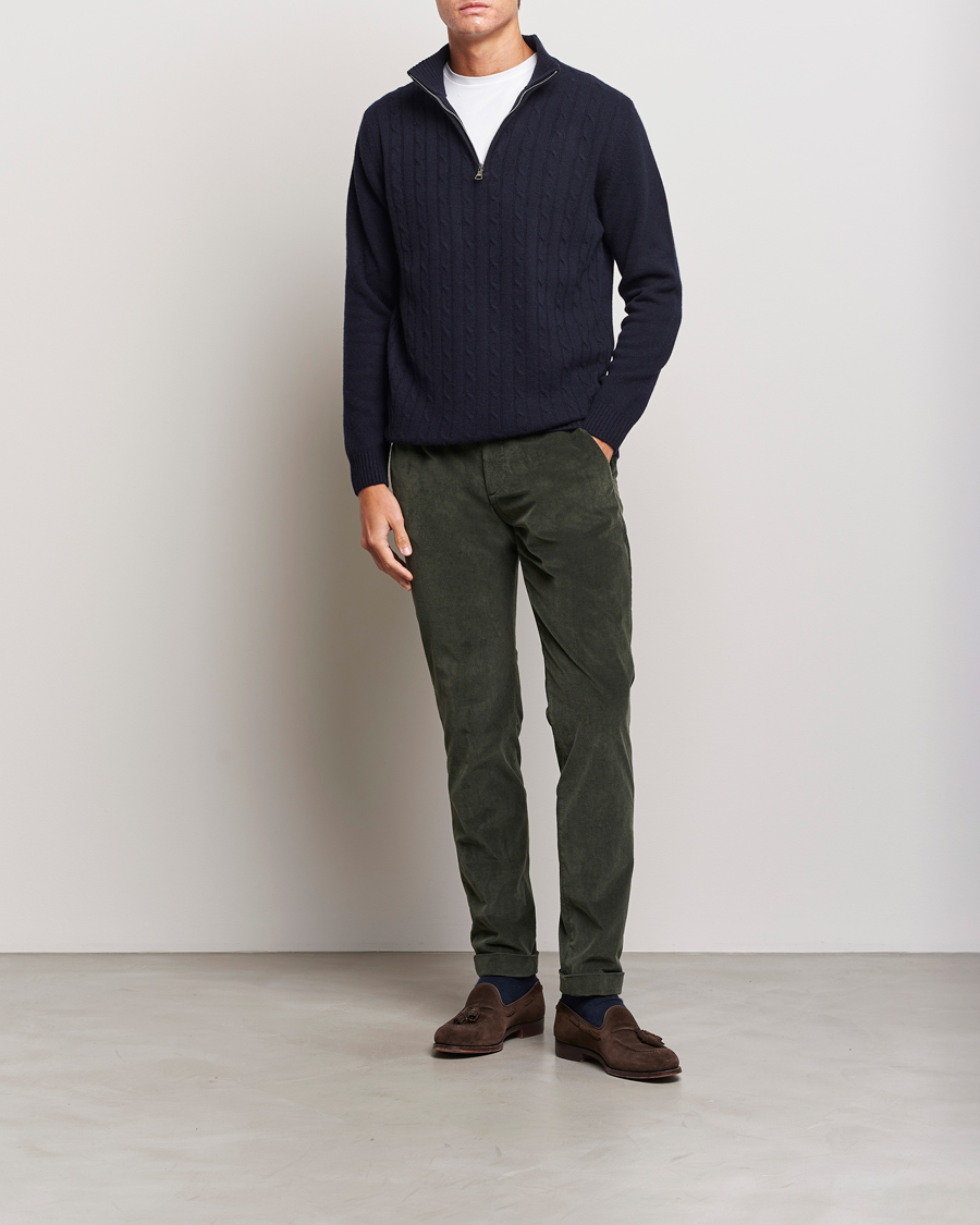 Mies | Puserot | Oscar Jacobson | Percy Wool/Cashmere Knitted Half Zip Navy