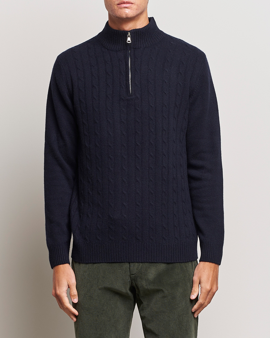 Mies |  | Oscar Jacobson | Percy Wool/Cashmere Knitted Half Zip Navy