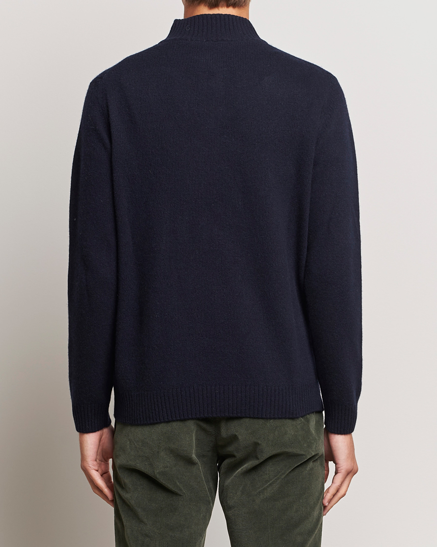 Mies | Puserot | Oscar Jacobson | Percy Wool/Cashmere Knitted Half Zip Navy