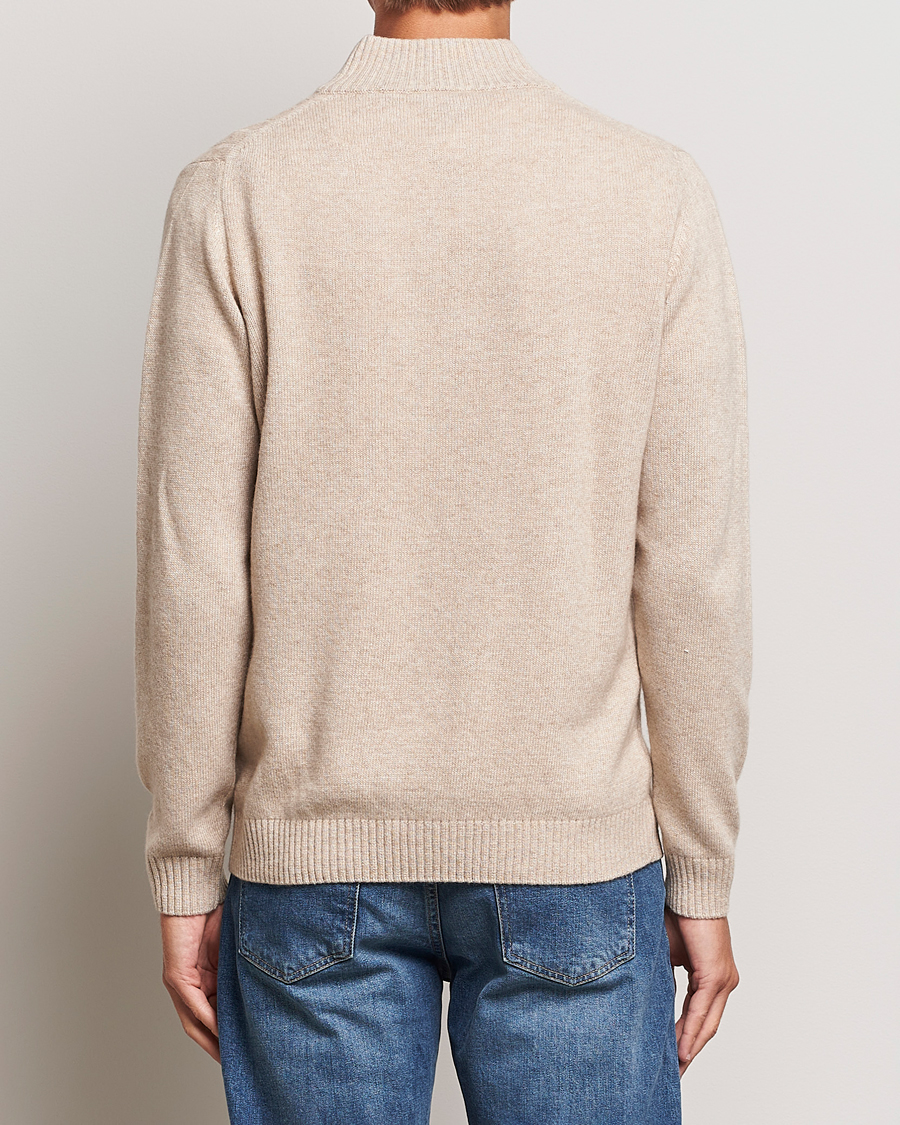 Mies | Puserot | Oscar Jacobson | Percy Wool/Cashmere Knitted Half Zip Beige