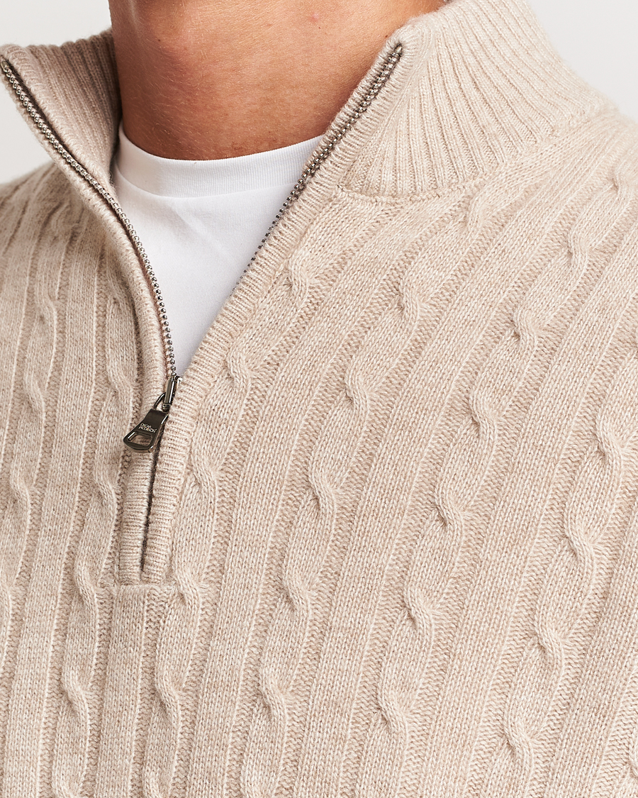 Mies | Puserot | Oscar Jacobson | Percy Wool/Cashmere Knitted Half Zip Beige