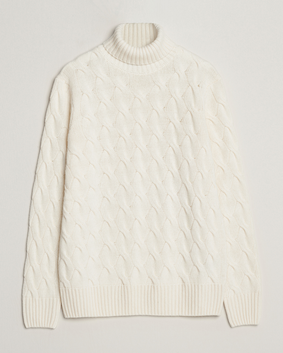 Mies | Puserot | Oscar Jacobson | Seth Heavy Knitted Wool/Cashmere Cable Rollneck White