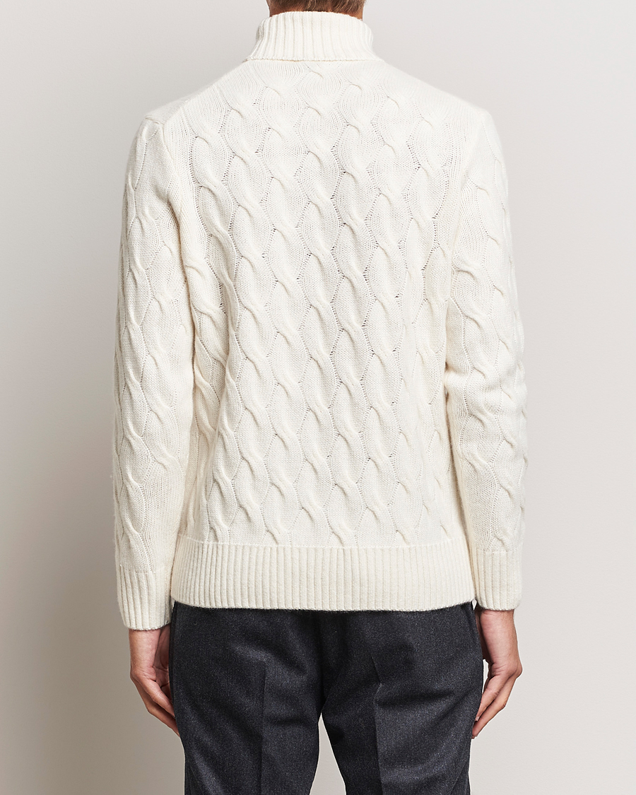 Mies | Puserot | Oscar Jacobson | Seth Heavy Knitted Wool/Cashmere Cable Rollneck White