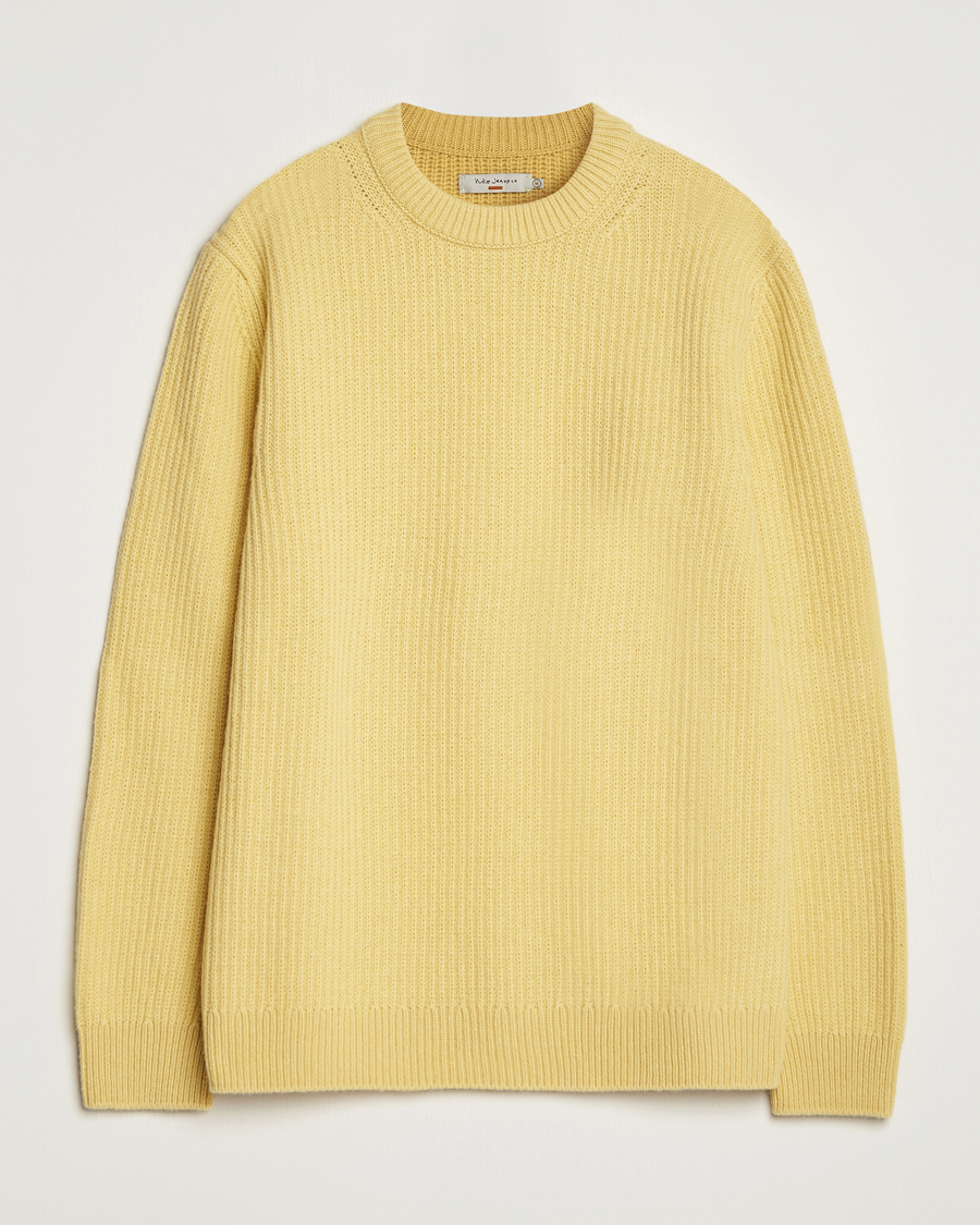 Mies | Puserot | Nudie Jeans | August Wool Rib Knitted Sweater Citra Yellow