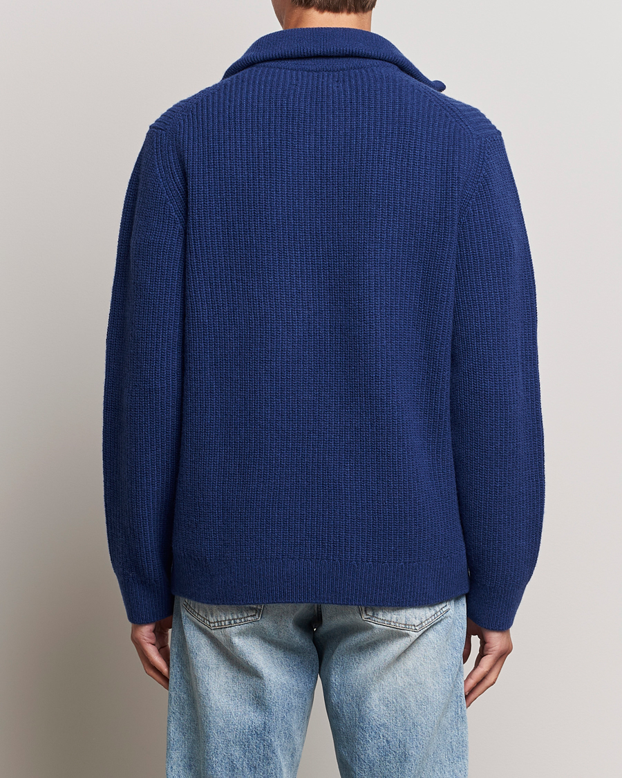 Mies | Puserot | Nudie Jeans | August Wool Rib Knitted Half Zip Royal Blue