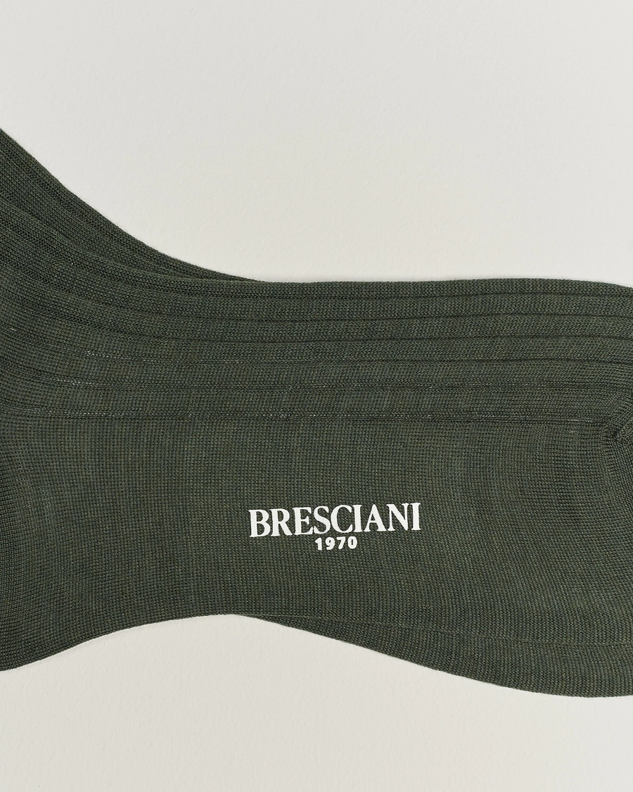 Mies |  | Bresciani | Wool/Nylon Ribbed Short Socks Green