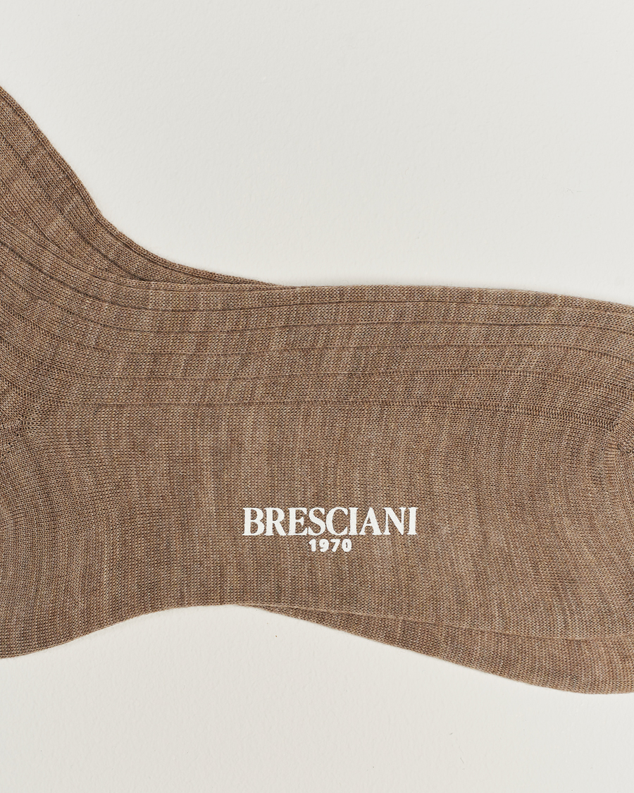 Mies | Alusvaatteet | Bresciani | Wool/Nylon Ribbed Short Socks Beige Melange