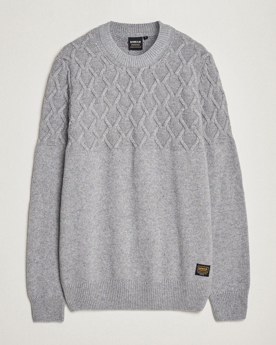 Mies | Puserot | Barbour International | Knitted Cable Crewneck Grey Marl