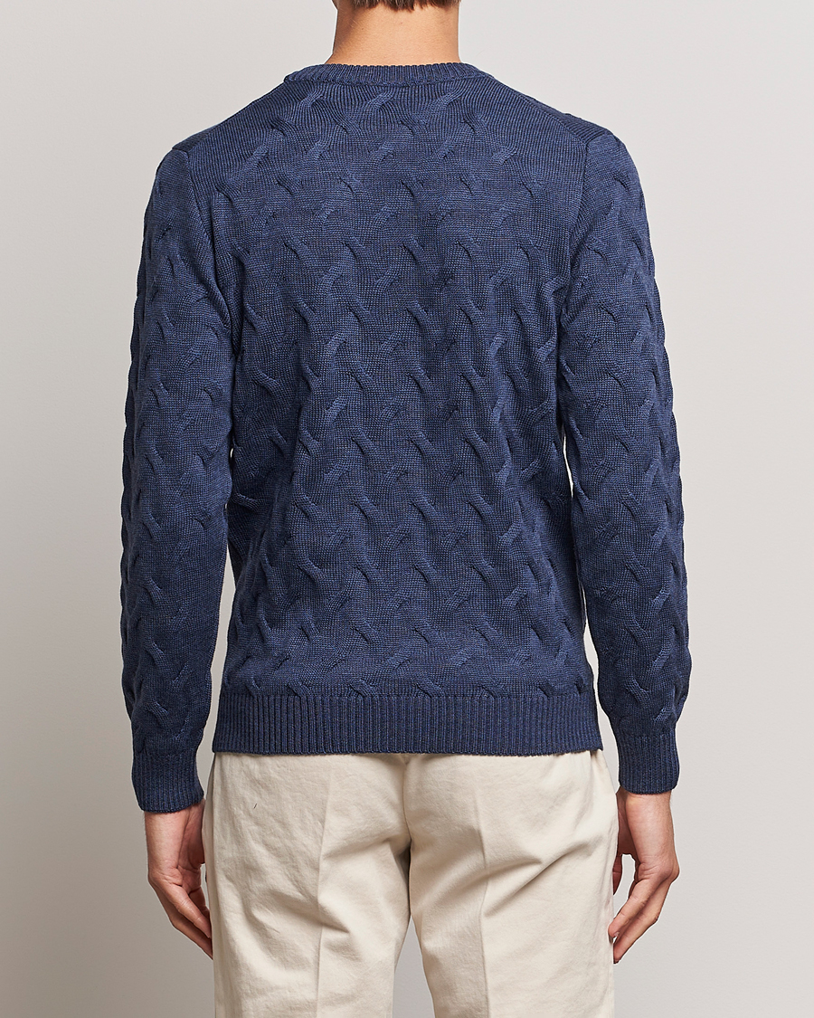 Mies | Puserot | Stenströms | Heavy Cable Merino Crew Neck Blue