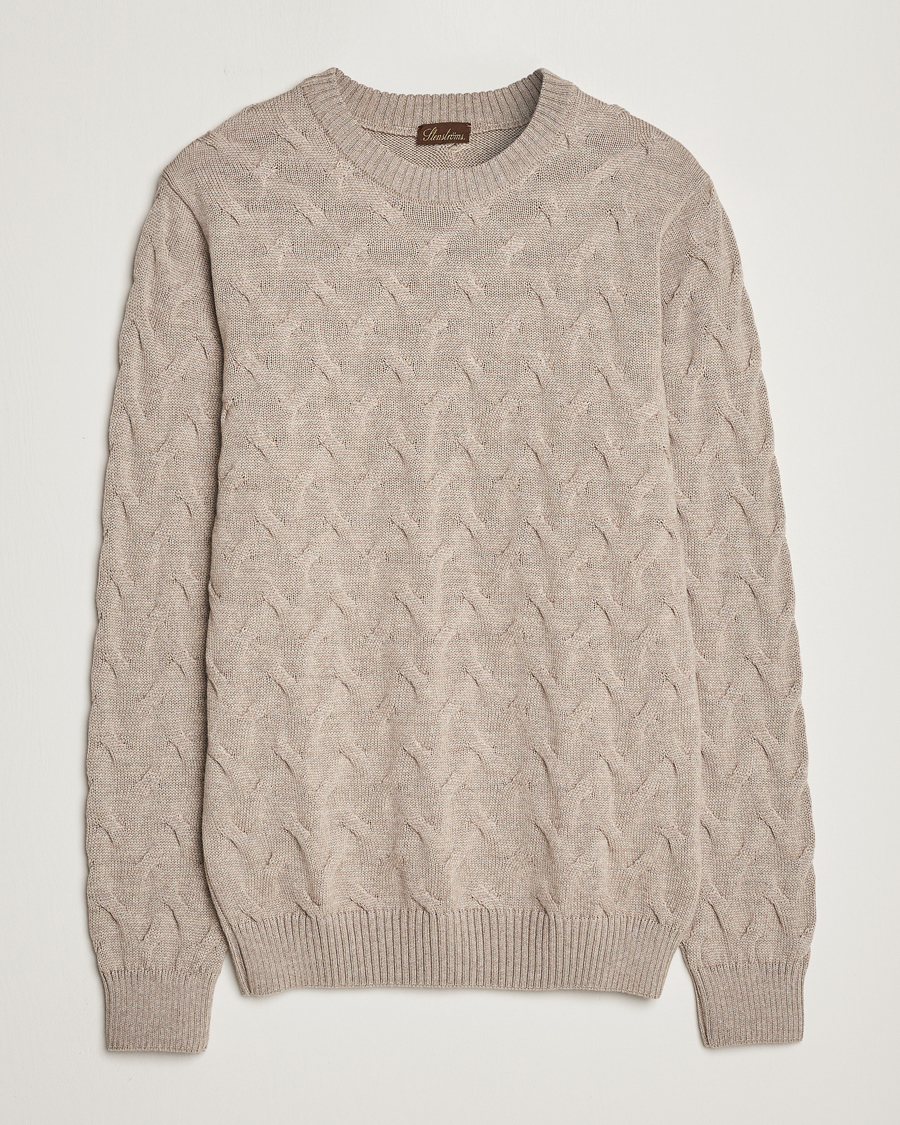 Mies | Puserot | Stenströms | Heavy Cable Merino Crew Neck Beige