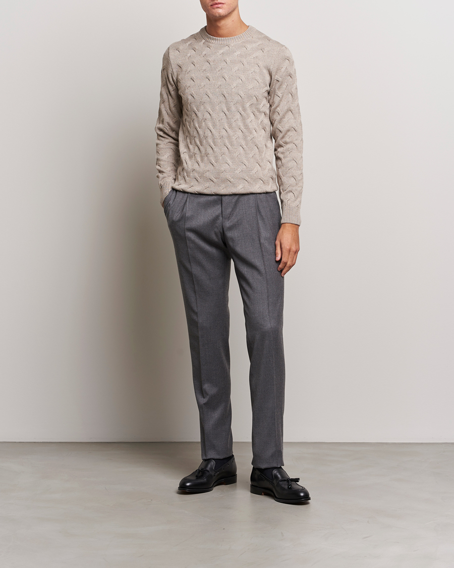Mies | Puserot | Stenströms | Heavy Cable Merino Crew Neck Beige