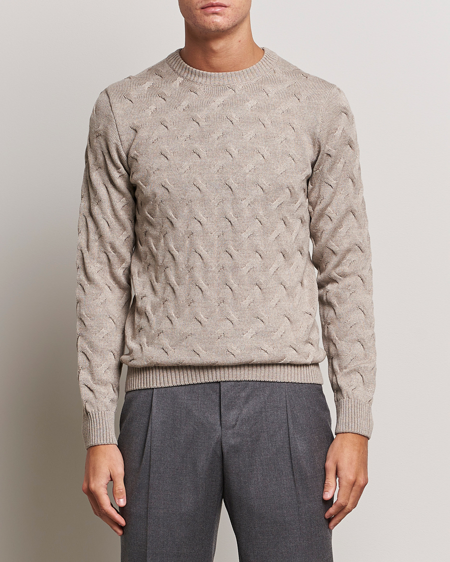 Mies | Puserot | Stenströms | Heavy Cable Merino Crew Neck Beige