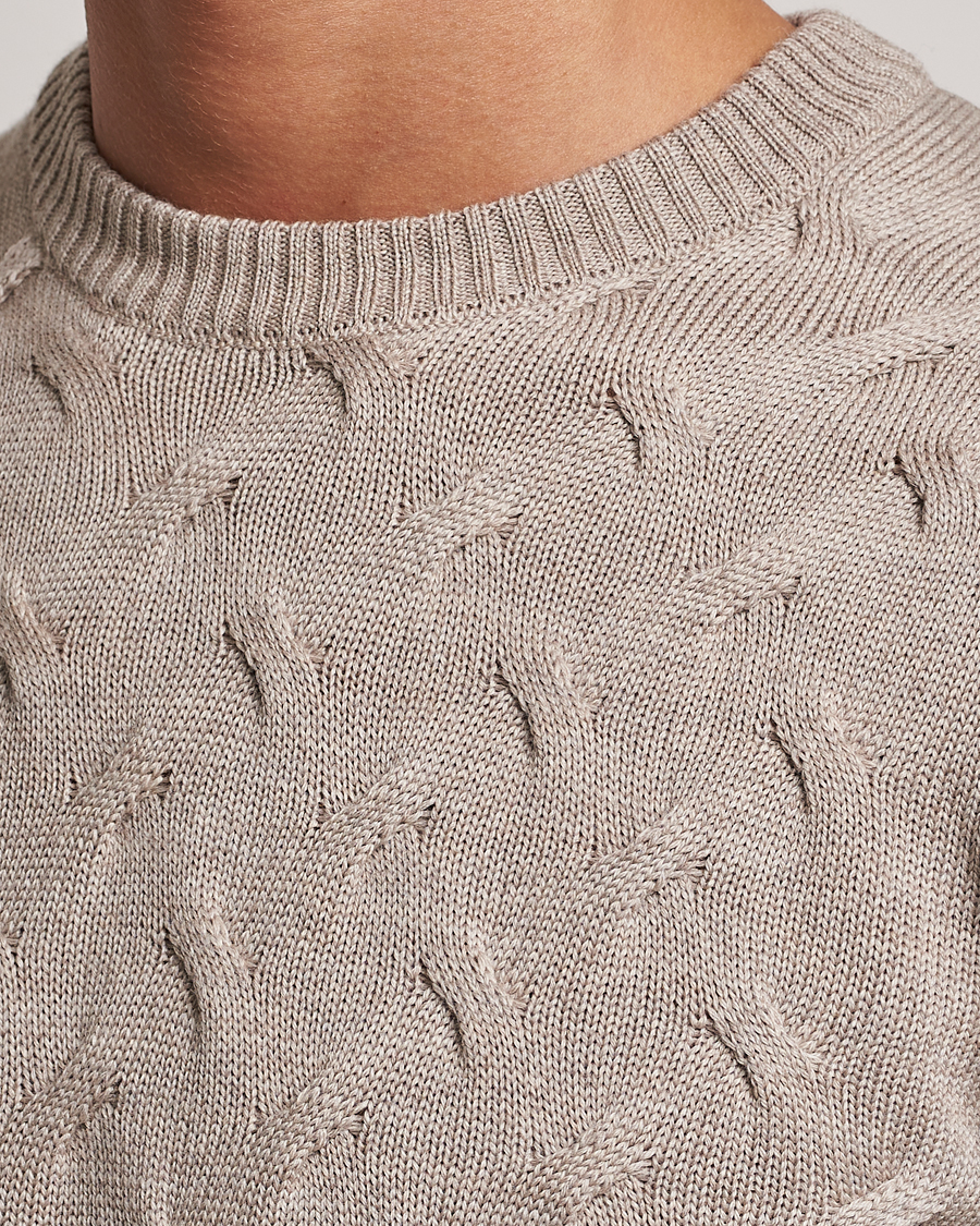 Mies | Puserot | Stenströms | Heavy Cable Merino Crew Neck Beige