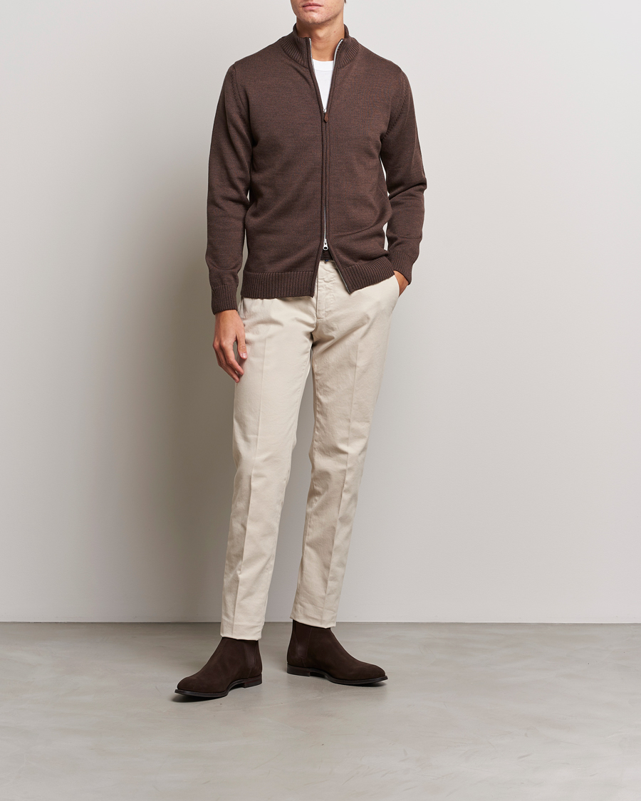 Mies | Puserot | Stenströms | Chunky Merino Full Zip Cardigan Brown