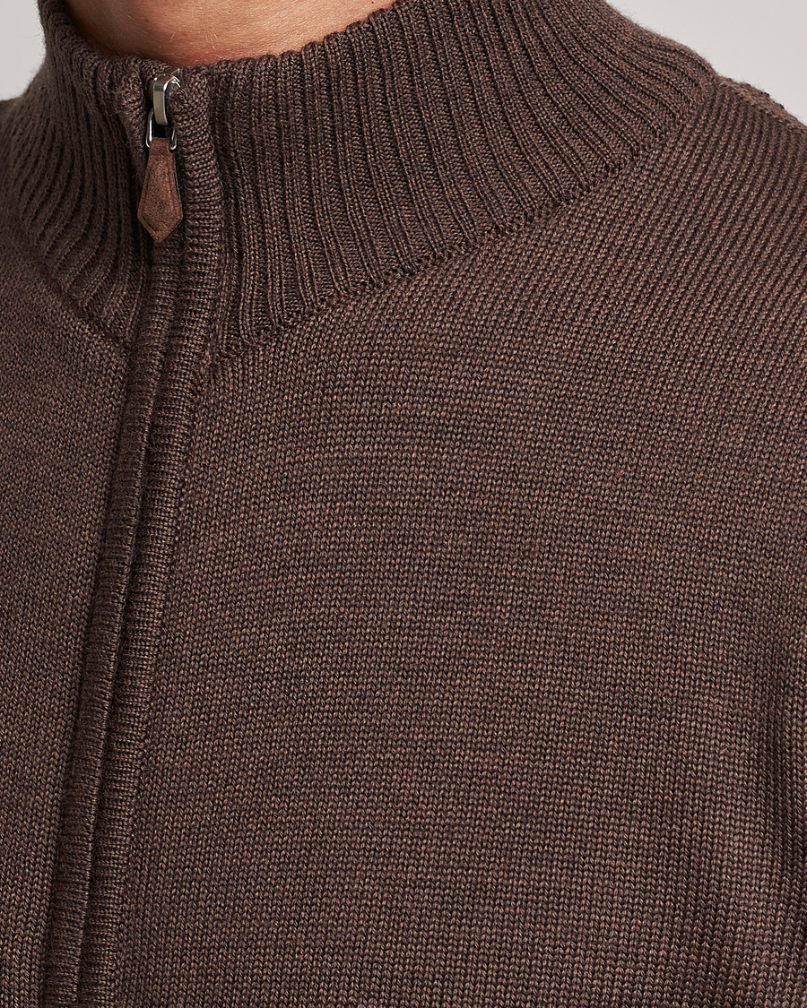 Mies | Puserot | Stenströms | Chunky Merino Full Zip Cardigan Brown