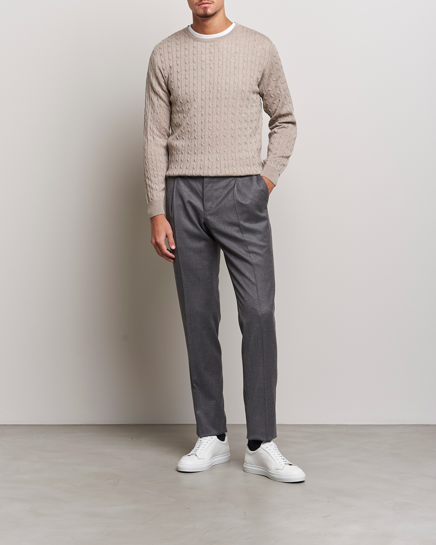 Mies | Puserot | Stenströms | Merino Cable Crew Neck Beige
