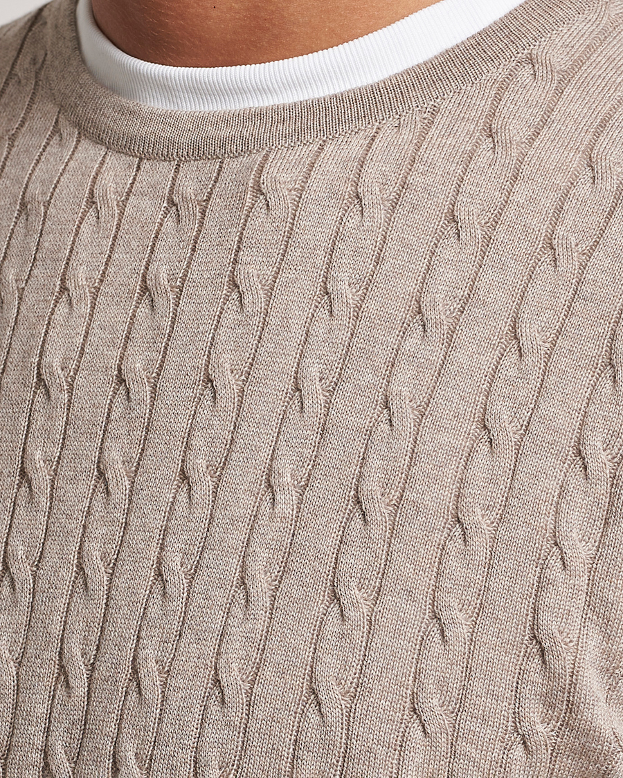 Mies | Puserot | Stenströms | Merino Cable Crew Neck Beige