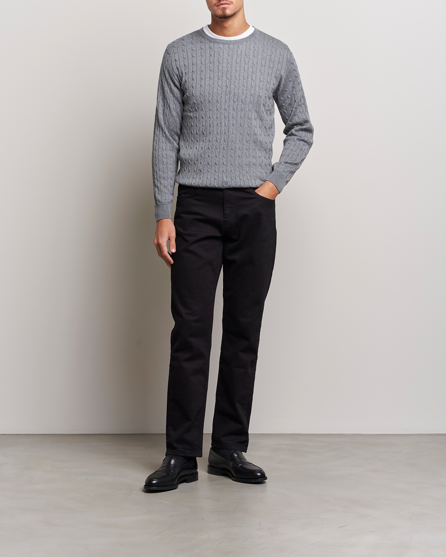 Mies | Puserot | Stenströms | Merino Cable Crew Neck Grey