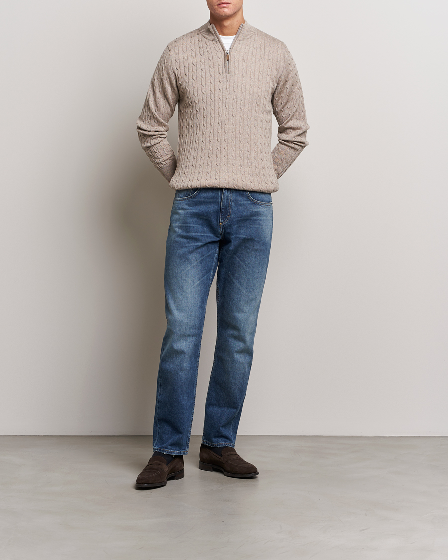 Mies | Puserot | Stenströms | Merino Cable Half Zip Beige