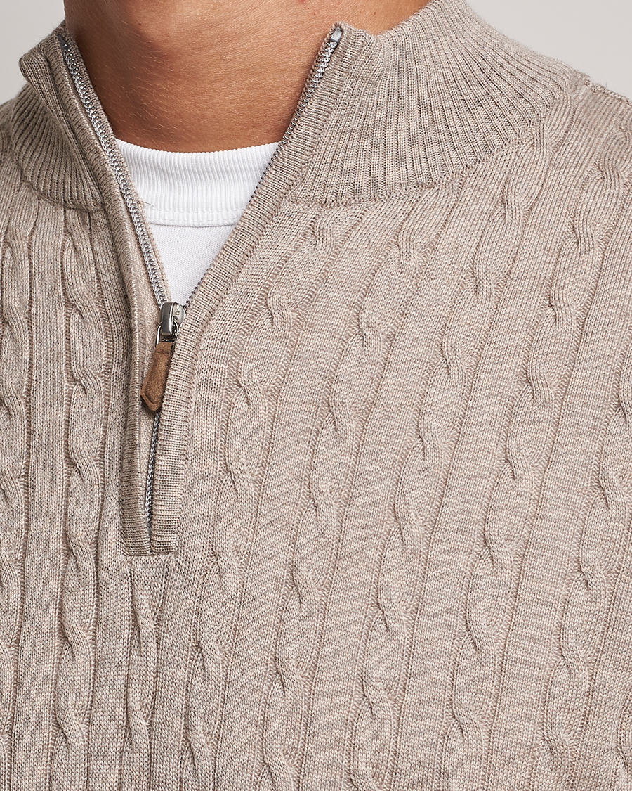 Mies | Puserot | Stenströms | Merino Cable Half Zip Beige