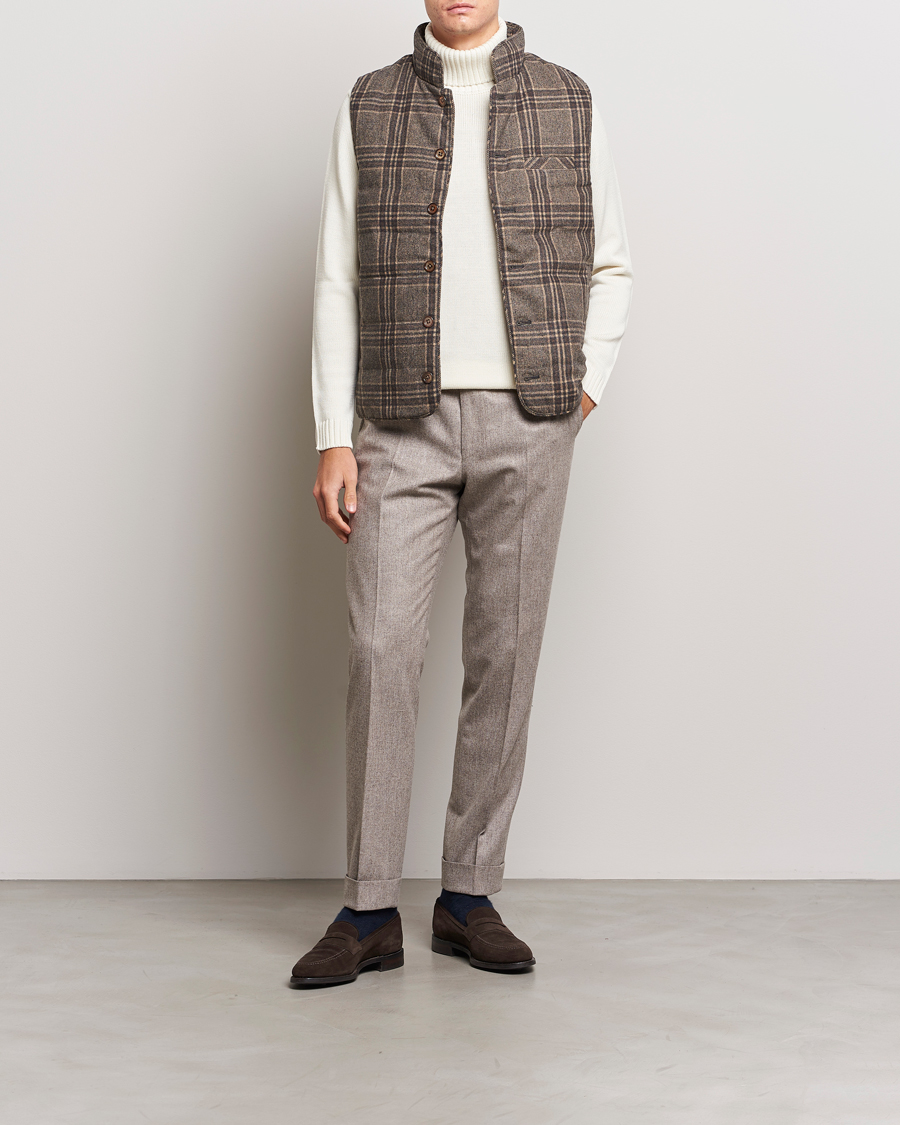 Mies | Takit | Stenströms | Checked Wool Flannel Vest Brown