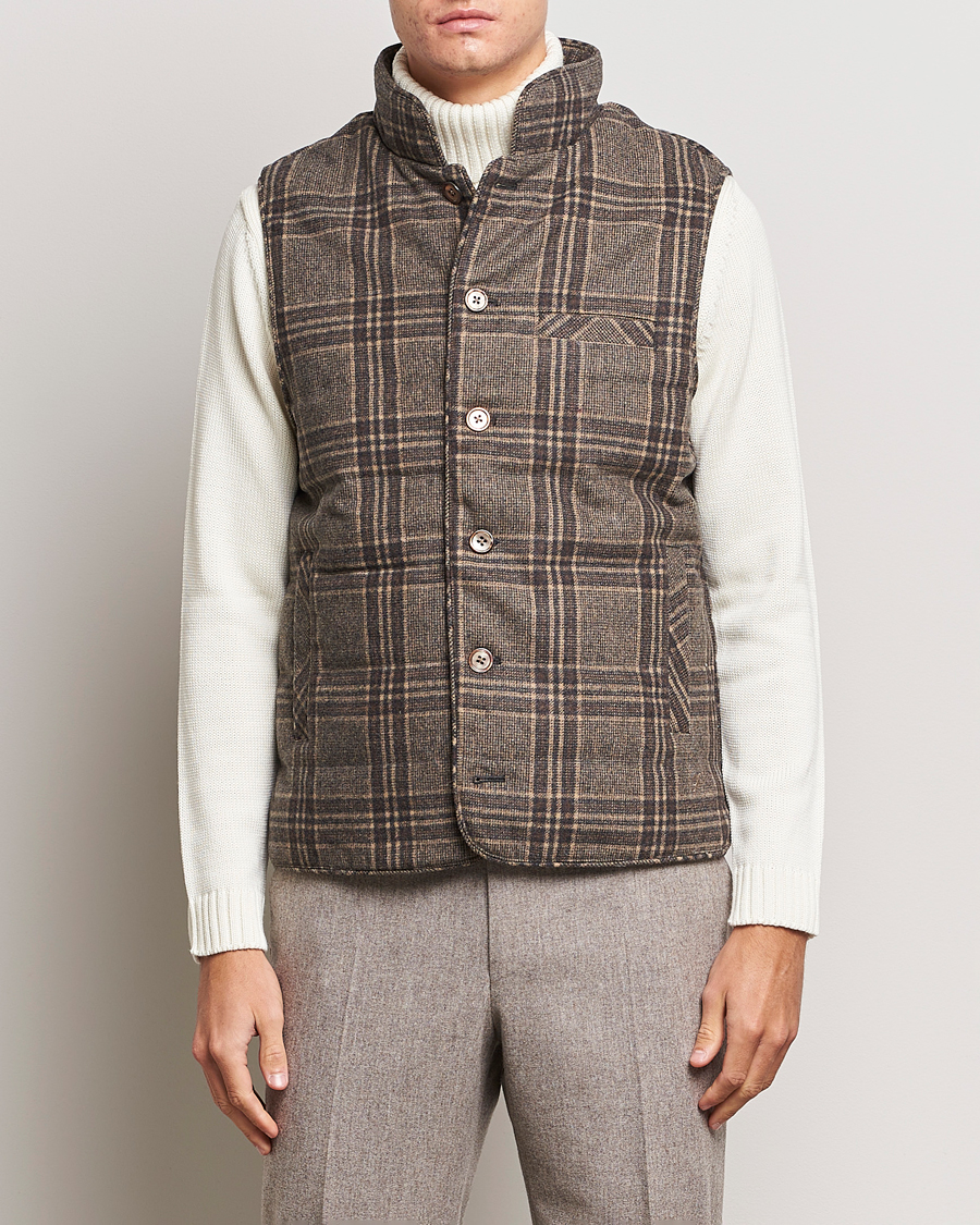 Mies | Takit | Stenströms | Checked Wool Flannel Vest Brown