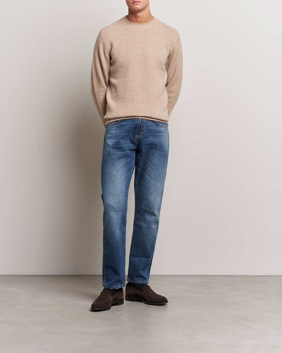 Mies | Puserot | Stenströms | Patterned Yak Merino Crewneck Beige