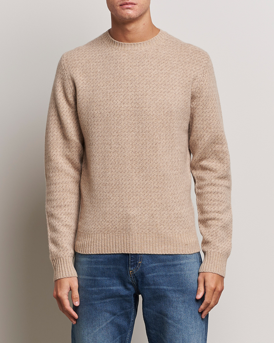 Mies | Puserot | Stenströms | Patterned Yak Merino Crewneck Beige