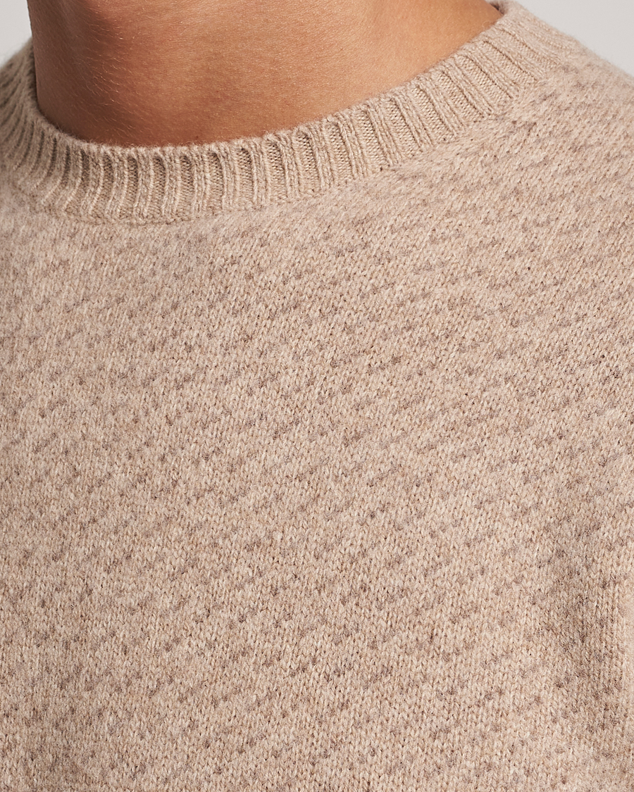 Mies | Puserot | Stenströms | Patterned Yak Merino Crewneck Beige