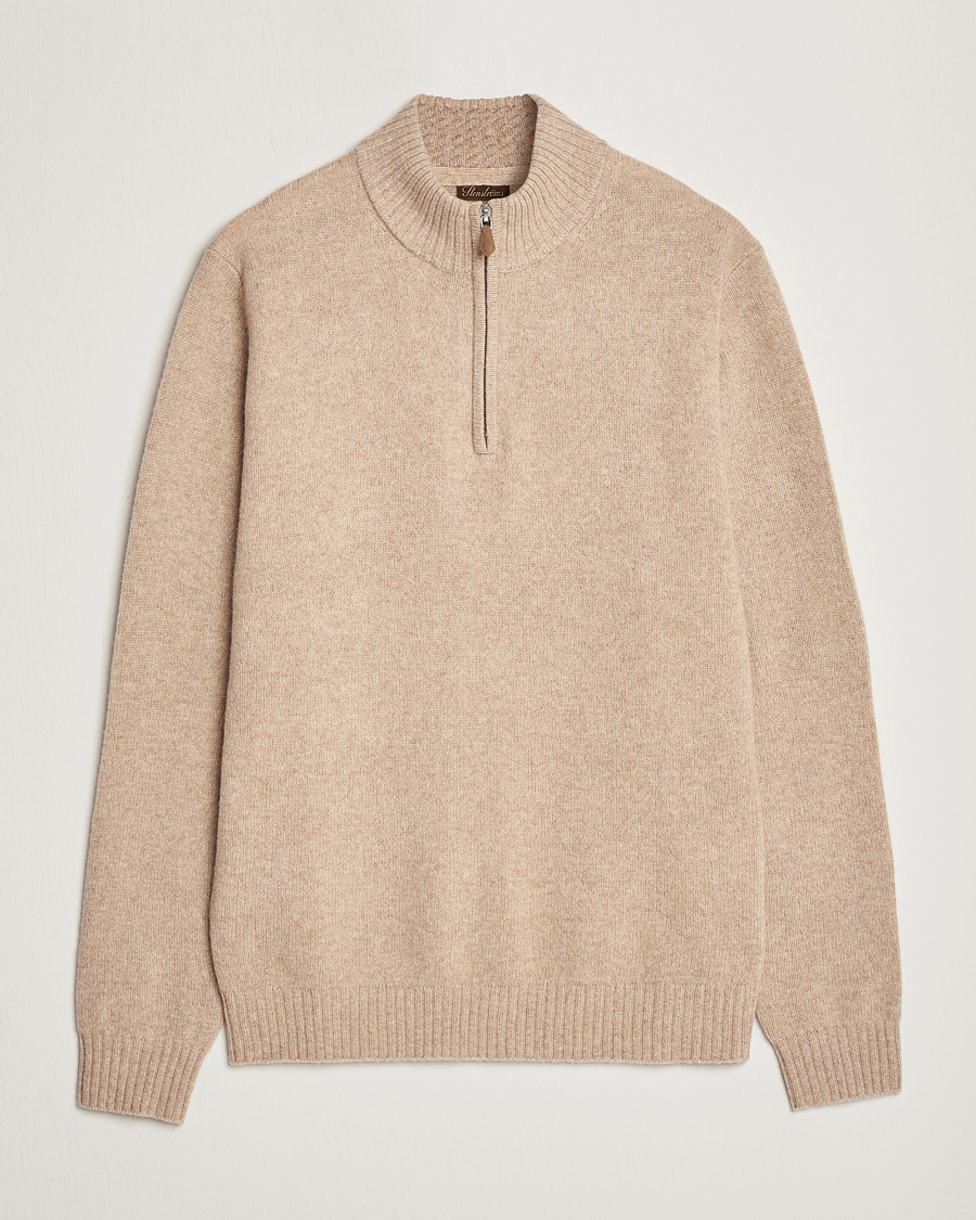 Mies | Puserot | Stenströms | Patterned Yak Merino Half-Zip Beige