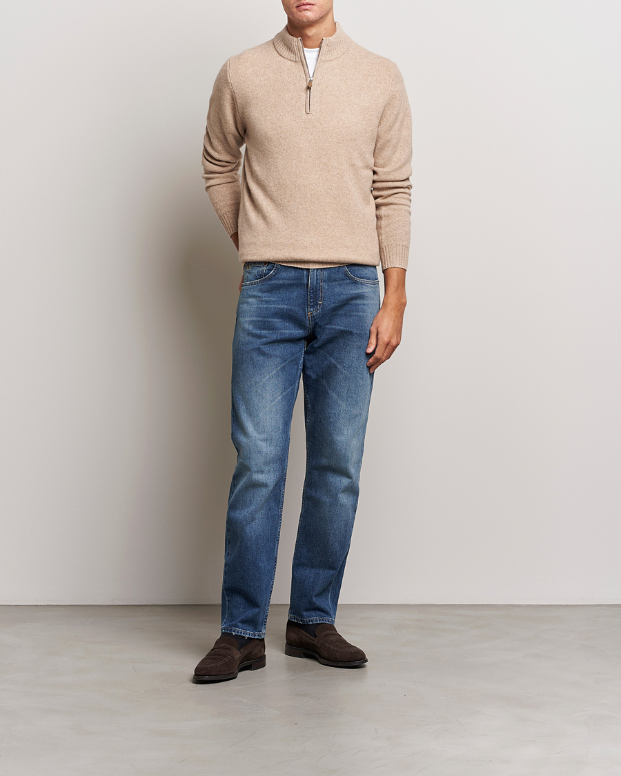 Mies | Puserot | Stenströms | Patterned Yak Merino Half-Zip Beige