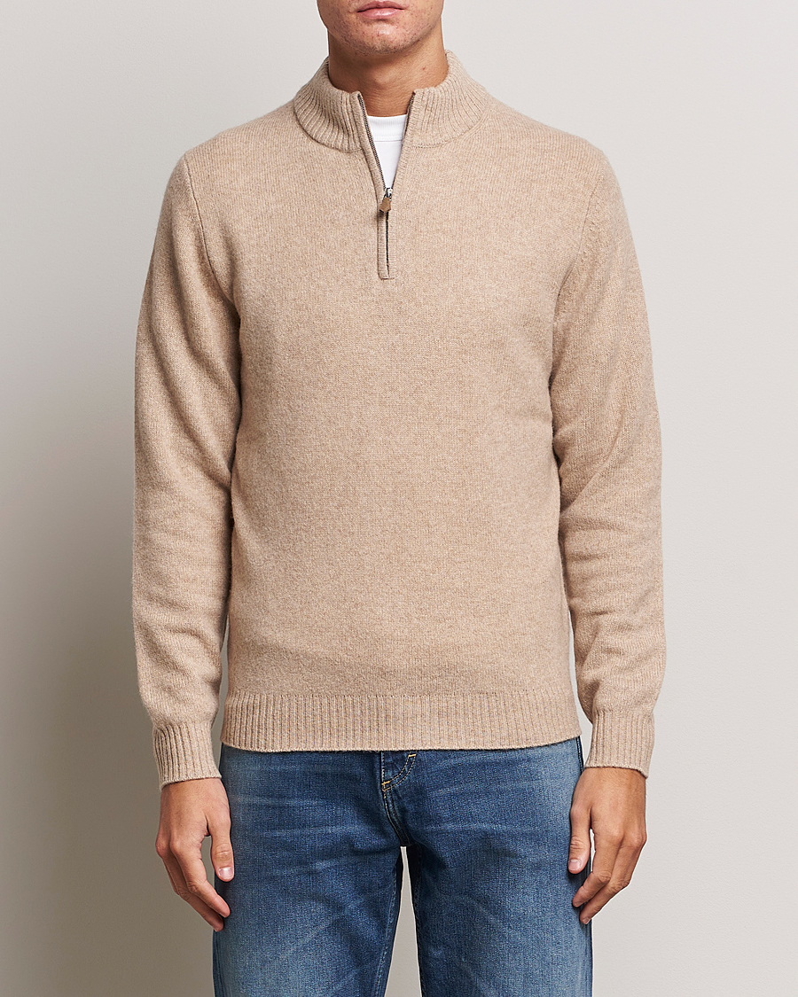Mies | Puserot | Stenströms | Patterned Yak Merino Half-Zip Beige