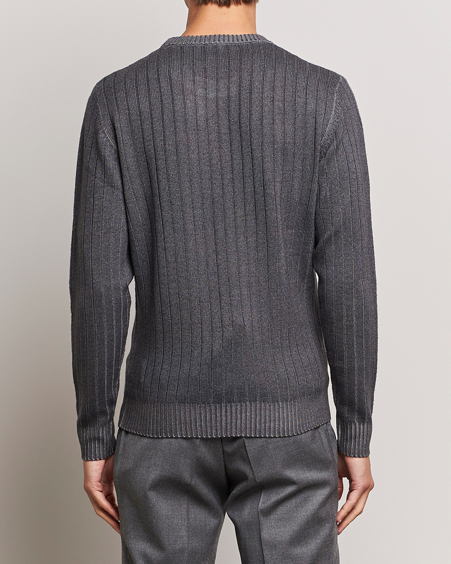 Mies | Puserot | Stenströms | Garment Dyed Ribbed Merino Wool Crewneck Grey