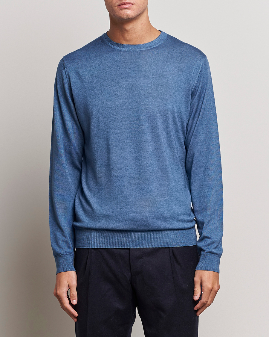 Mies | Alennusmyynti vaatteet | Stenströms | Garment Dyed Merino Wool Crewneck Blue