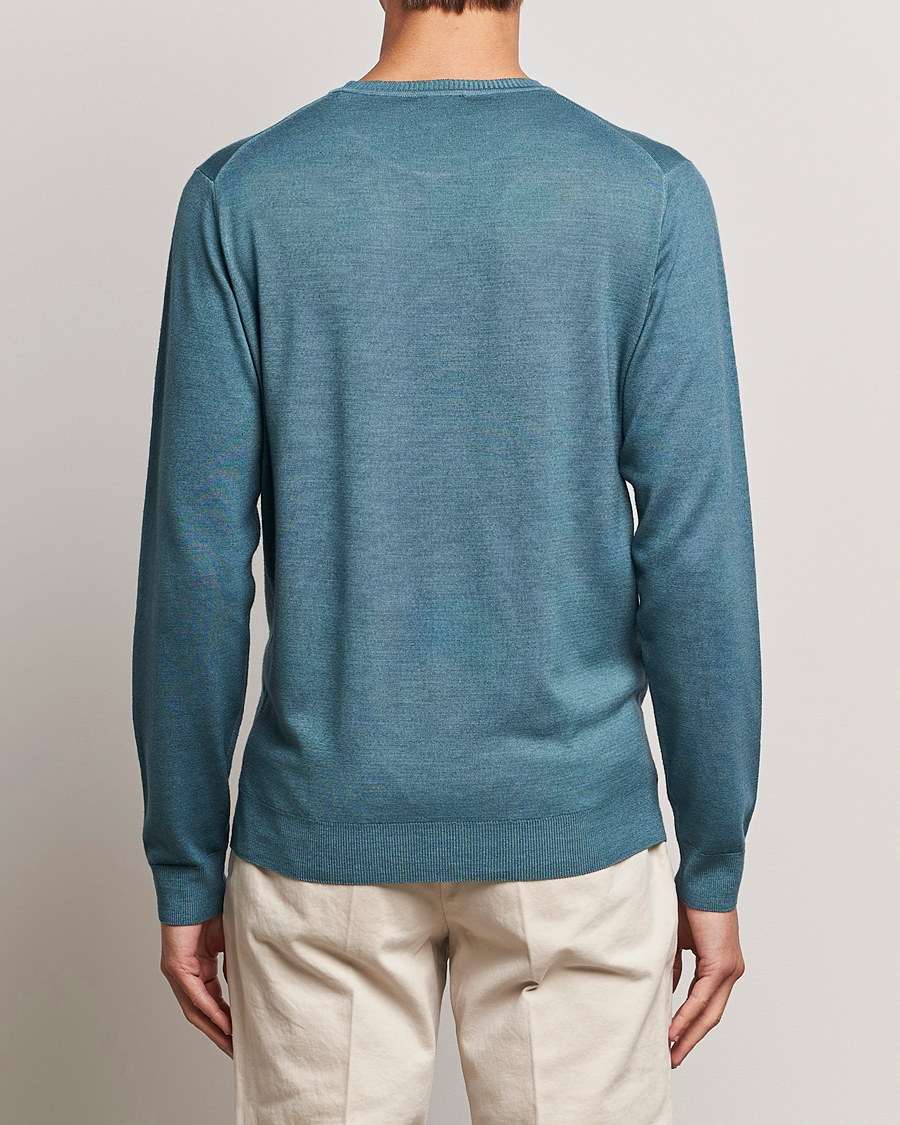 Mies | Puserot | Stenströms | Garment Dyed Merino Wool Crewneck Petrol