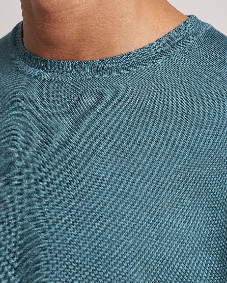 Mies | Puserot | Stenströms | Garment Dyed Merino Wool Crewneck Petrol