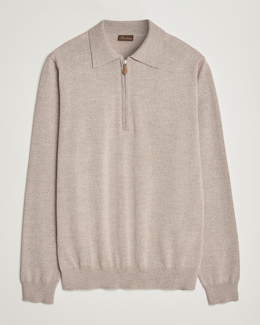 Mies | Puserot | Stenströms | Merino Wool Zip Polo Beige