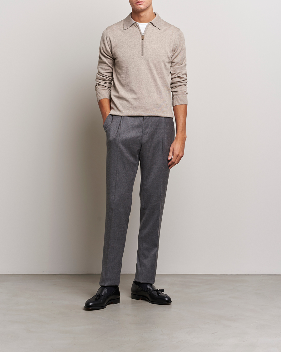 Mies | Puserot | Stenströms | Merino Wool Zip Polo Beige