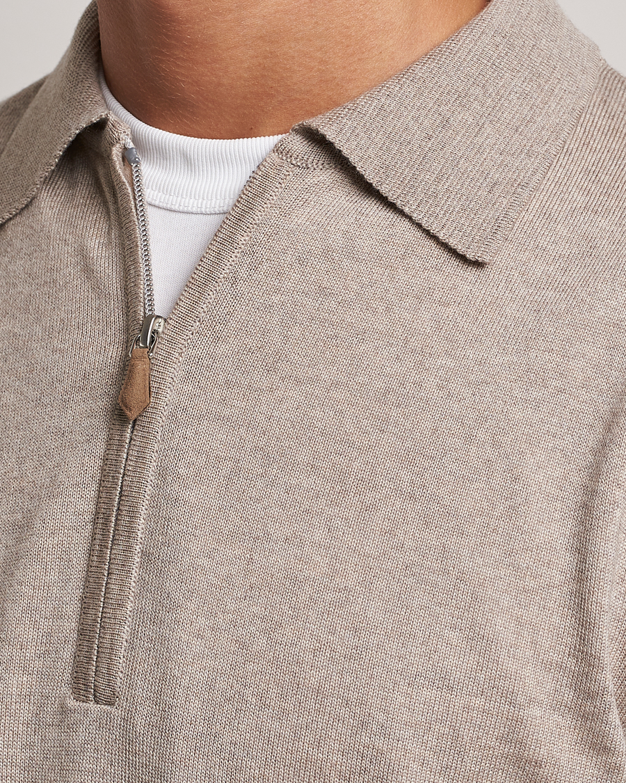 Mies | Puserot | Stenströms | Merino Wool Zip Polo Beige
