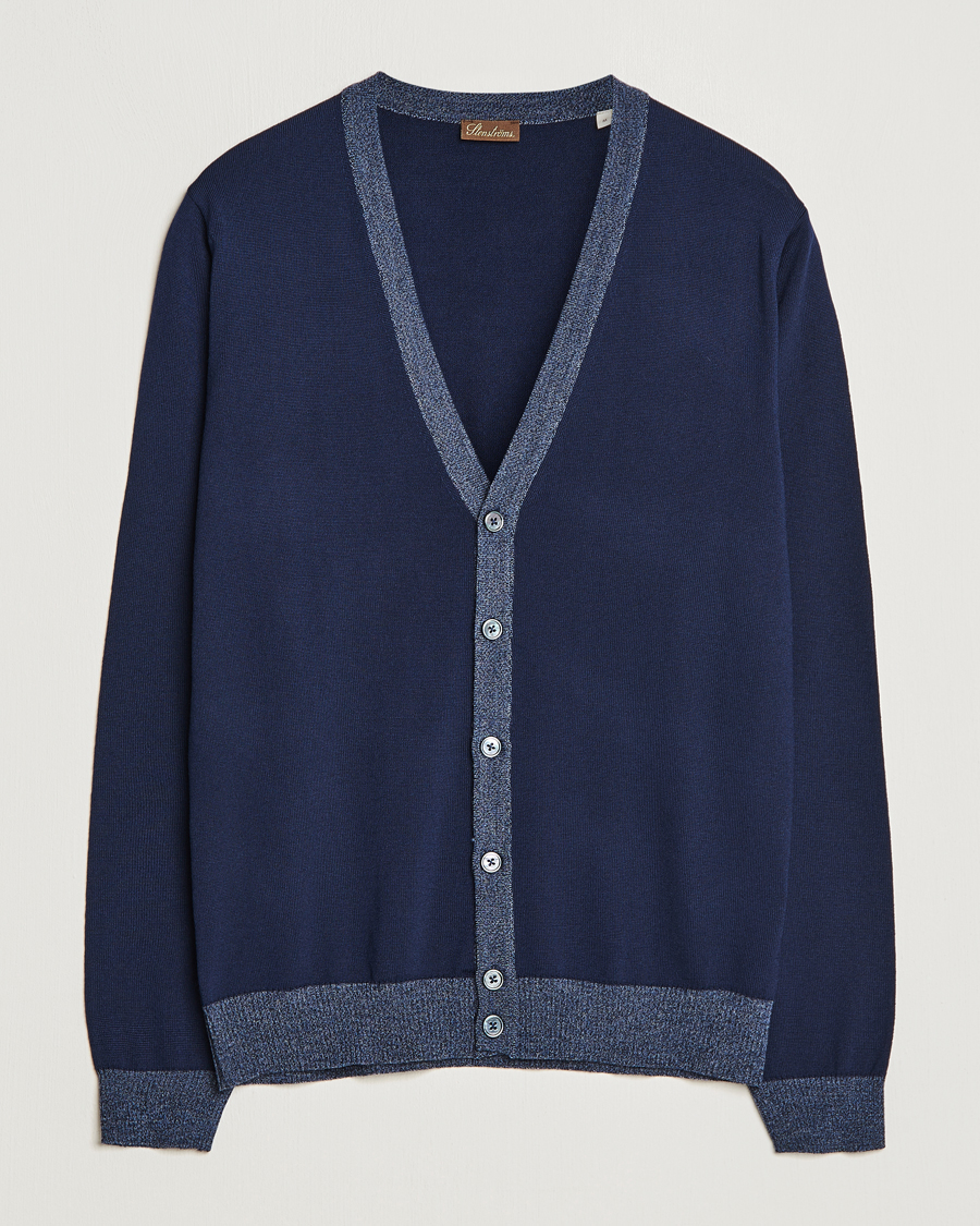 Mies | Puserot | Stenströms | Merino Wool Contrast Cardigan Navy