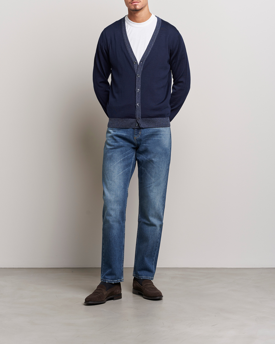 Mies | Puserot | Stenströms | Merino Wool Contrast Cardigan Navy