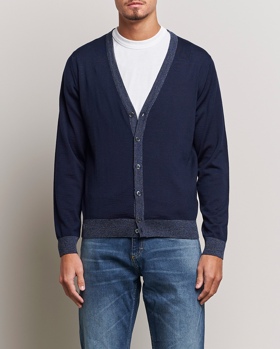 Mies | Puserot | Stenströms | Merino Wool Contrast Cardigan Navy